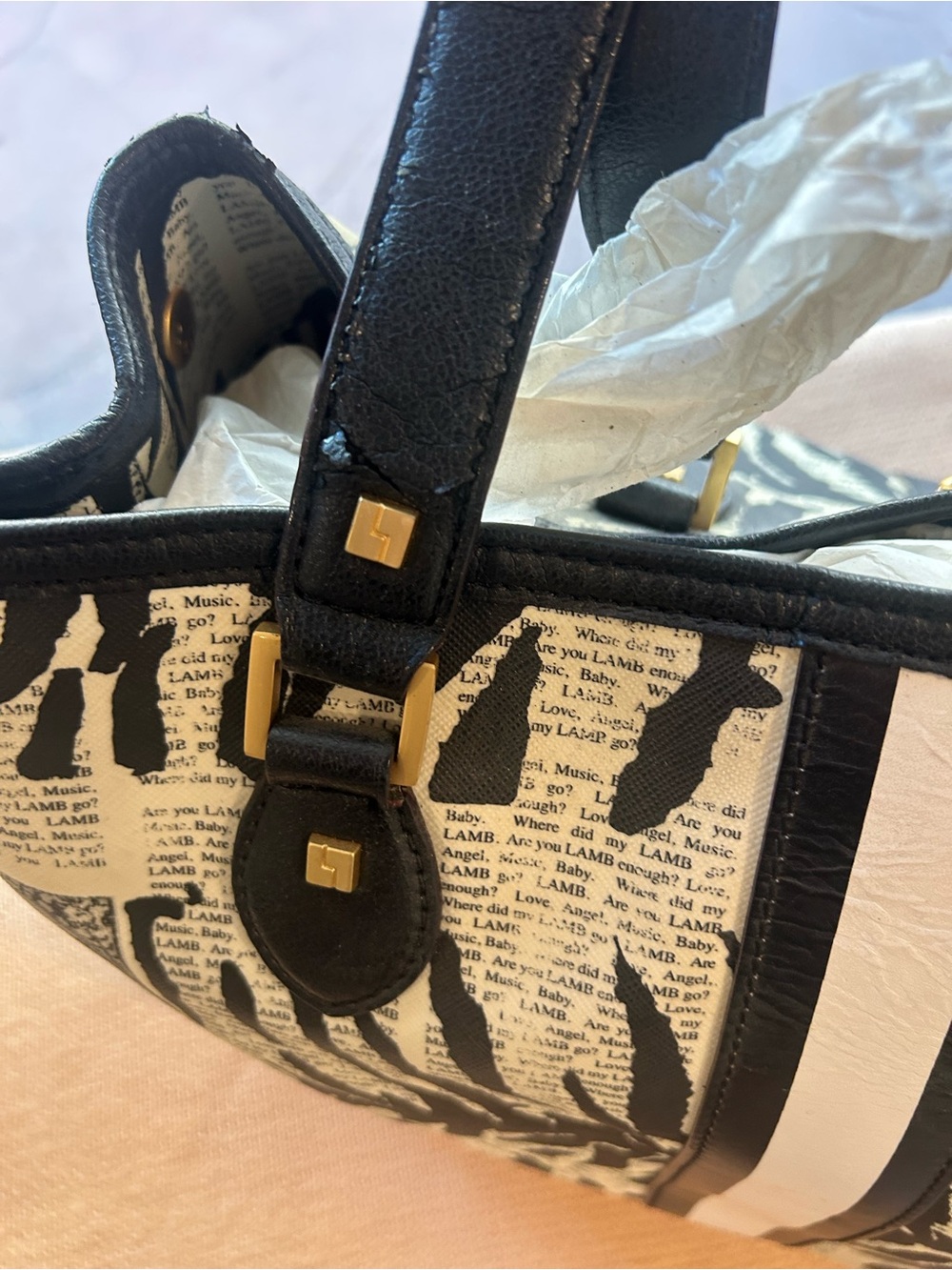 LAMB Black & White Zebra Print Tote Bag - Picture 3 of 14